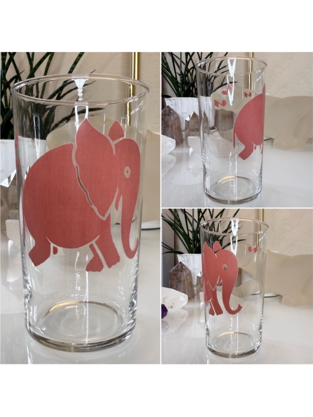 Vintage 1930s Federal Glass Dancing Pink Elephant Musical Notes Glass